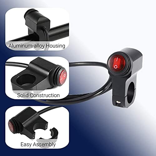 Handlebar Toggle Switch, 12V 16A Motorcycle Motorbike Waterproof Handlebar Headlight Fog Spot Light On Off Switch (Black)