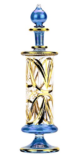 NileCart Grand flacon de parfum égyptien fait à la main en Égypte avec décoration en or 24 carats pour parfum, huiles essentielles, décoration égyptienne ou centre de table de fête (bleu) Cover
