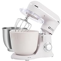 Kitchen in the box Impastatrice Planetaria，2 Ciotole 4,5 L+5 L Impastatrice Professionale, 10 Velocit&agrave; con Uncino Impastatore, Mescolatore, Frusta Sbattitric, 1300W (Bianco Ghiaccio)