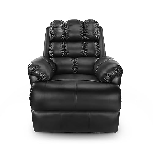 Image of Little NAP Single Amet Soft Leatherette Manual Recliner | Padded Seater Aram Sofa | Relaxing Chair for Home Office Movie Theater Room | Black