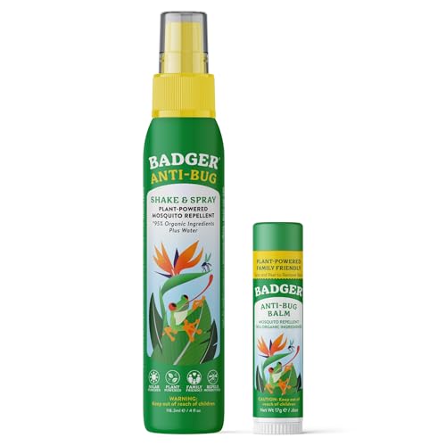Badger Bug Spray (4oz) & Bug Repellent Balm Stick (.6oz) - Organic Deet Free Mosquito Repellent with Citronella & Lemongrass Natural Plant Based Family Friendly Insect Repellent