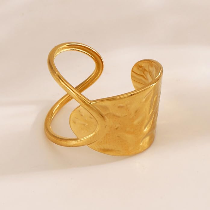 Chunky Rings For Women, Gold Silver Thumb Ring Asymmetrical Wavy Curve Ring Adjustable Non Tarnish Dainty Stainless Steel New Year Anniversary Birthday Jewelry Gift - Image 3