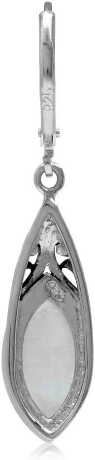 Silvershake 14x7mm Natural Marquise Shape Moonstone 925 Sterling Silver Filigree Leverback Dangle Earrings Jewelry for Women