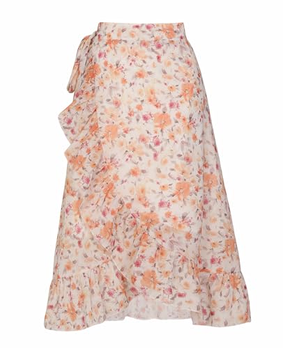 ThCreasa Womens Boho Floral Print High Waisted Wrap Skirts Ruffle Hem Tie Knot Summer Chiffon Flowy Midi Skirts