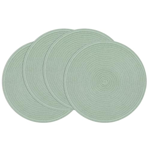 Image of SHACOS Round Placemats Set of 4 Woven Braided Table Placemats 15 inch Cotton Polyester Place Mats Washable Table Mats Indoor Outdoor, Sage Green
