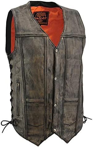 Milwaukee Leather MLM3540 Men's Roulette Distressed Brown 10 Pocket Motorcycle Leather Vest - X-Large