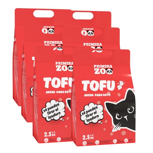 Primerazoo Arena de Tofu para Gatos 15kg/36L, Arena Aglomerante Natural de Guisante y Maíz, Biodegradable, Desechable por el WC, Control de Olores y Sin Polvo (6 Paquetes)