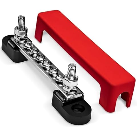 ONLINE LED STORE True Mods 4" Power Distribution Terminal Block Battery Bus Bar [Max. 300V AC/48V DC] Positive Insulated Busbar for Auto Marine Car Trailer RV Boat - Red Cover
