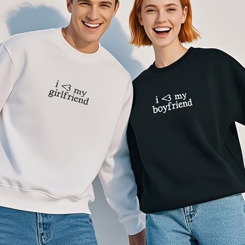 Custom Embroidered Couple Sweatshirt, I Love My Boyfriend, Sentimental Gifts For Him, Boyfriend, Couples Matching Sweatshirt Shirt, Gift For Valentine, Long Distance Couple Gifts, Personalized Gift3