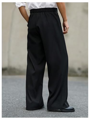 Verdusa Men's Wide Leg Work Dress Pants Button Long Trousers with Pockets2