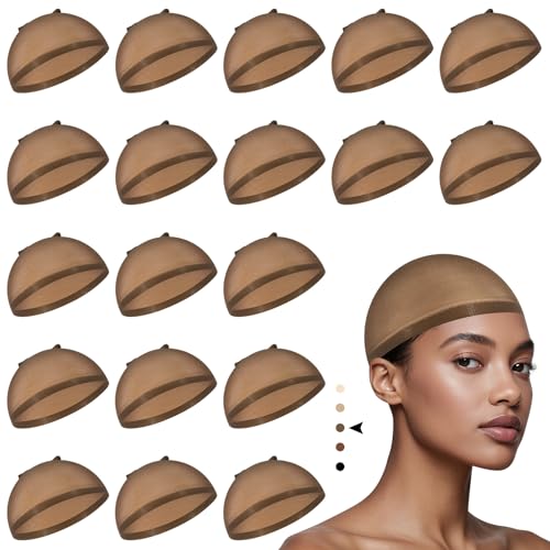20 pcs wig cap Light brown,stocking caps for wigs wig caps for women non slip,Stretchy Nylon Wig Caps hair caps stocking cap,wig cap for quick weave,stocking cap for women