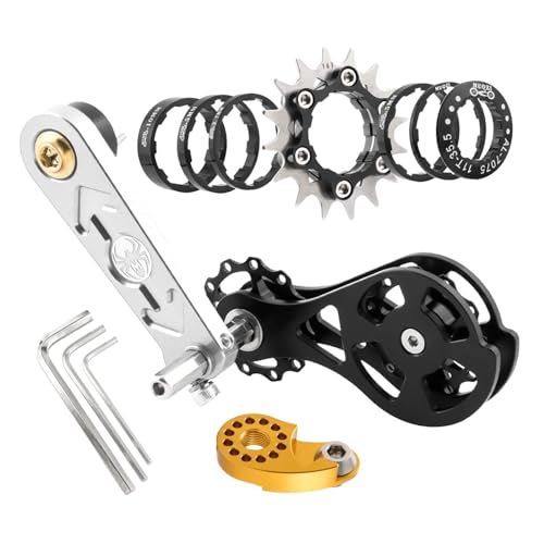 Mountain Bike Single Speed Conversion Kit Chain Tensioners with Wrench Single Speed Cassette, Silver 16T