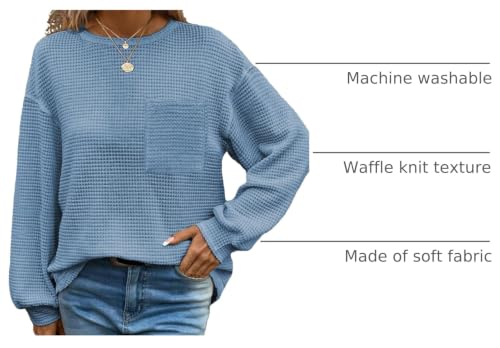 Image of Dokotoo Womens Waffle Knit Tops 2026 Oversized Long Sleeve Crewneck Shirts Business Casual Blouses Basic Shirts