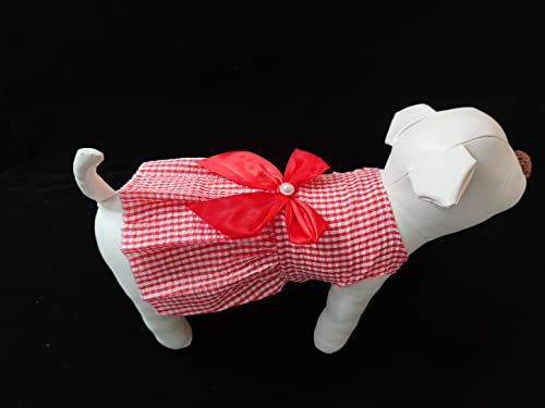 Image of KUTKUT cotton Small Dog Girl Stripe Dress for Puppy Clothes Female Princess Tutu Frock Skirt Summer Shirt for Shihtzu, Pug Cat Pet Apparel Outfits (Size: XL, Chest: 50cm, Length: 40cm), red, 1 Count