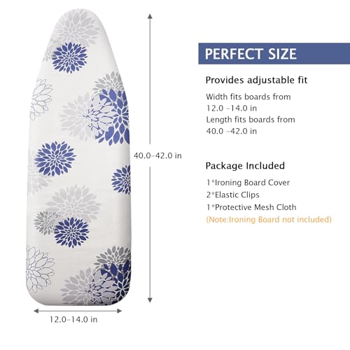 Image of SheeChung 14x42 Inch Over-The-Door Ironing Board Cover and Pad,Cotton Cover with Extra Thick Pad,Resists Scorching and Staining,Fits Door /Standard Ironing Board,Silicone Coating,Dahlia