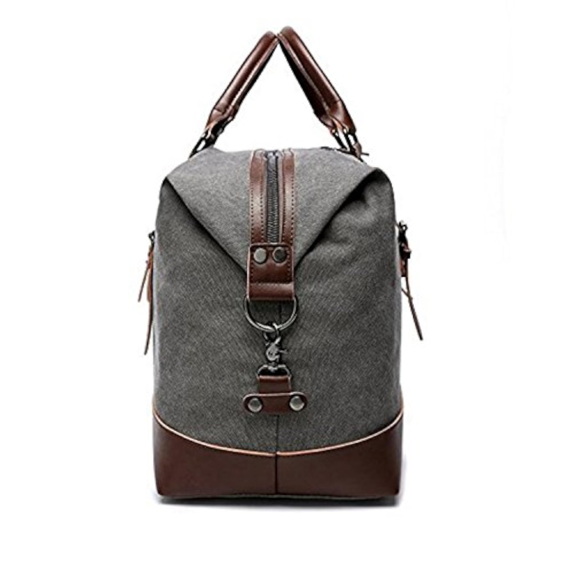 Classic Large Grey Canvas Genuine Leather Trim Travel Tote
