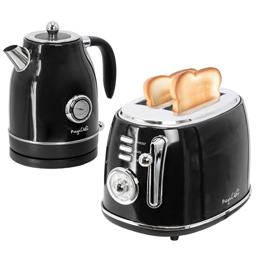 MegaChef 1.7 Liter Electric Tea Kettle and 2 Slice Toaster Combo (Black)