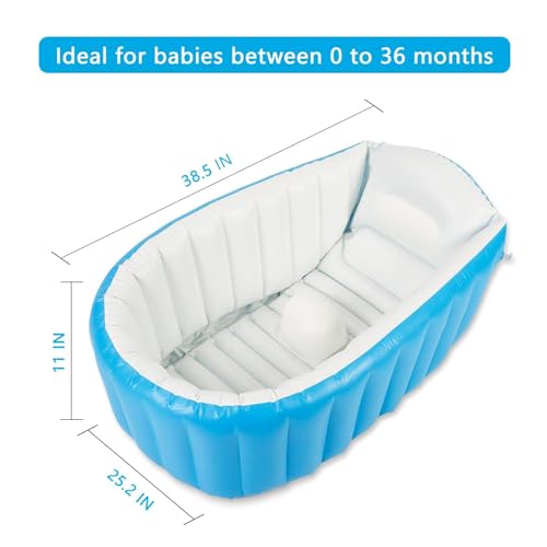 Image of OXSAM Baby Inflatable Bath Tub - Portable Baby Bathtub for Newborn to 5 Years, Non Slip Kids Bath Pool, Foldable Travel Bathtub for Baby, Toddler Bath Tub (Blue)
