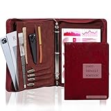 Free Engraved Name, Embossed Portfolio Binder,3-Ring Zipper Padfolio for Women and Men,A4/Letter Size,Professional Organizer for Resume/Interview (Red)