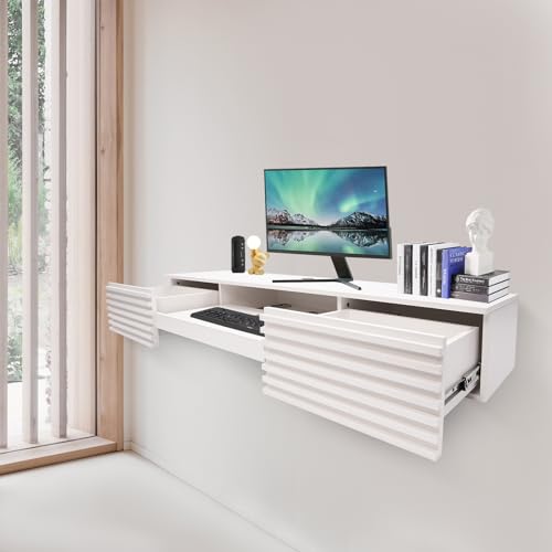 EDUJUAN Wall Mounted Desk 60x15-Inches Floating Shelf with Pull Out