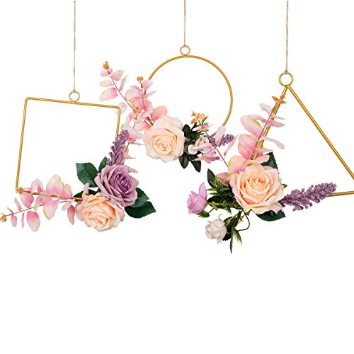 U'Artlines Juego de 3 Corona de Aro Floral de Guirnaldas de Aro de Pared Colgante de Flores Artificiales para Decoración de Pared de Fondo de Boda Champán