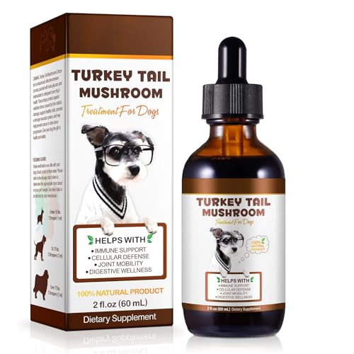 Turkey Tail Mushroom for Dogs 5X Mushroom Liquid Extract with Turmeric & Probiotics Immune Digestive & Joint Support Bacon Flavored 60ml 100% Natural Alcohol-Free