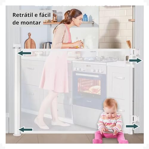 Grade De Segurança Retrátil PET e Bebê Rolling Gate Kidino Branca Proteção Cachorro