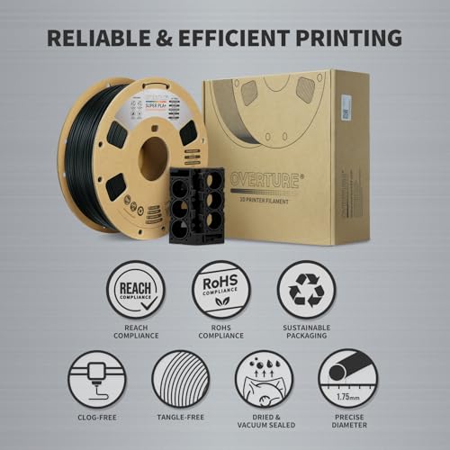 Image of OVERTURE Super PLA+ Filament 1.75mm, Toughness Enhanced PLA Plus, Professional Toughness 3D Printer Filament 1kg (2.2lbs), High Precision + /- 0.02mm (Black)