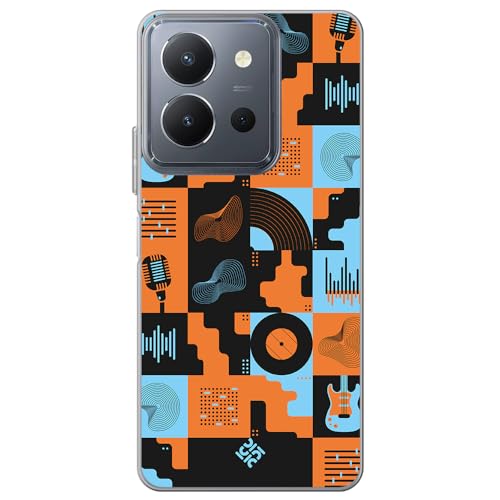 Movilshop Funda para [ Vivo Y36 ] Diseño Música [ Iconos Música Naranja y Azul ] de Silicona Flexible Transparente Carcasa Case Cover Gel para Smartphone.