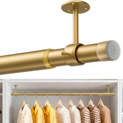 Supforce Ceiling Mounted Closet Rods for Hanging Clothes, 17-69in, Gold