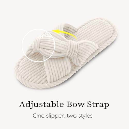 Image of IPSAE House Slippers for Woman Memory Foam Open Toe Slippers Corduroy Cross Bow Womens Slipper Slides Comfy Indoor Bedroom Slip On Shoes