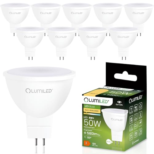 Lumiled 12V GU5.3 LED Lampen Leuchtmittel Spot 10 Stück Set, MR16 6W (entspricht 50W) 3000K Warmweiß 580 Lumen 120° Abstrahlwinkel Nicht Dimmbar
