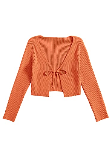 Image of Floerns Women's Tie Front Long Sleeve Rib Knit Shrug Sweaters Cardigan Crop Top