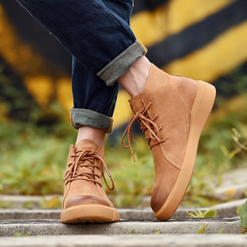 Image of Mens Mid-Top Lace-Up Leather Chukka Ankle Boots Casual Comfortable Round Toe Non-Slip Shoes for Walking Outdoor Hiking