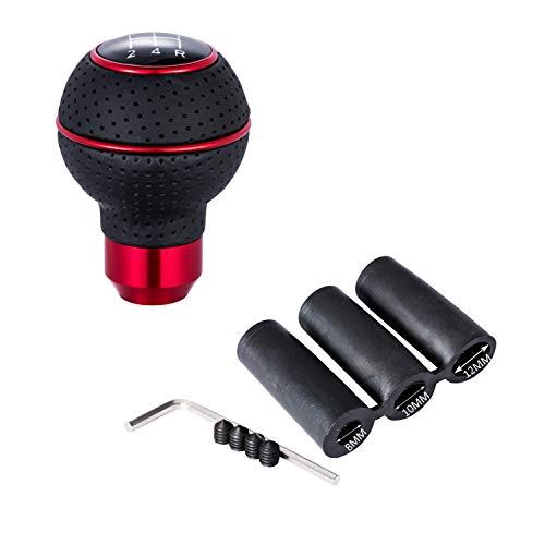 Bashineng Leather 5 Speed Shift Knob Gear Stick Shifter Handle Transmissions Fit Most Manual Cars Truck Suv Vehicle (Black+Red) #TOP4