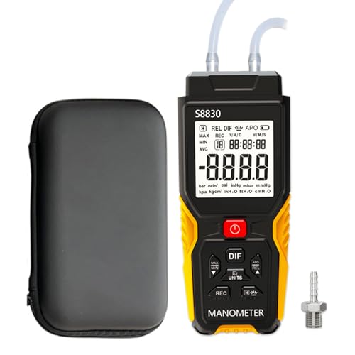Dual-Port Manometer with Storage Box,36.8kPa/147.7inH2O Air Pressure Meter,HVAC Digital Manometer Gas Pressure Tester,11 Selectable Units,Positive/Negative Pressure/Differential Pressure Gauge