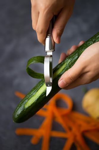 Image of Stainless Steel Julienne Vegetable Peeler Multi-Functional Fruit & Veggie Shredder Slicer and Grater for Potatoes, Carrots, Cucumbers (3-in-1 Stainless Steel Peeler)