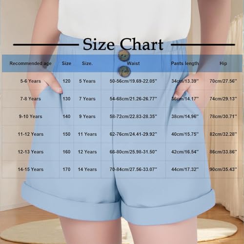 Girls Summer Cute Shorts Kids High Waisted Paper Bag Shorts Casual Wide Leg Roll-Up Bermuda Short Vacation Clothes2