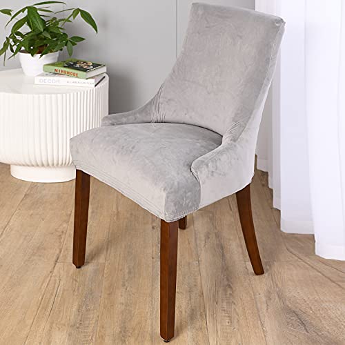 Mifxin Velvet Wingback Chair Cover Slipcover Stretch Washable Sloping Armchair Protector Seat Cover For Dining Room Home Hotel Banquet Decor (Set Of 2, Silver Grey) #TOP2