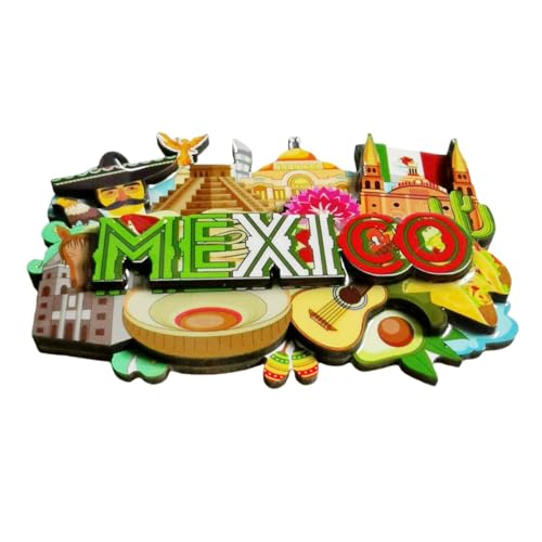Imán decorativo de madera 3D estilo México para refrigerador miniatura 2