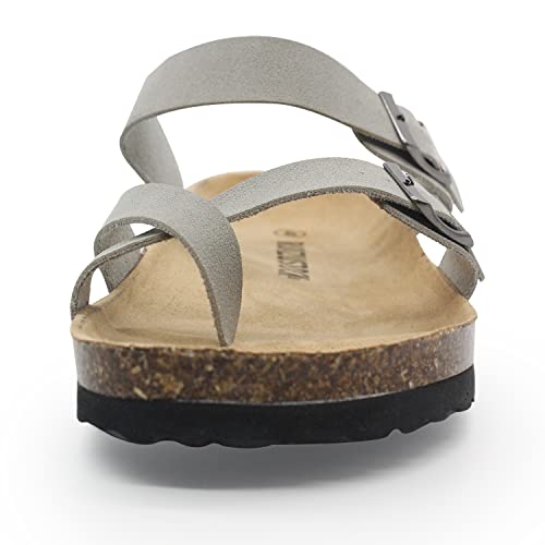 Folhaoth Womens Casual Leather Slide Sandals With Adjustable Straps And Comfort Cork Footbed Sandals For Women Arch Support Non Slip Slide Sandals Shoes #TOP3