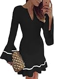 Sidefeel Women Cute V Neck Bell Sleeves Pencil Sheath Mini Dress
