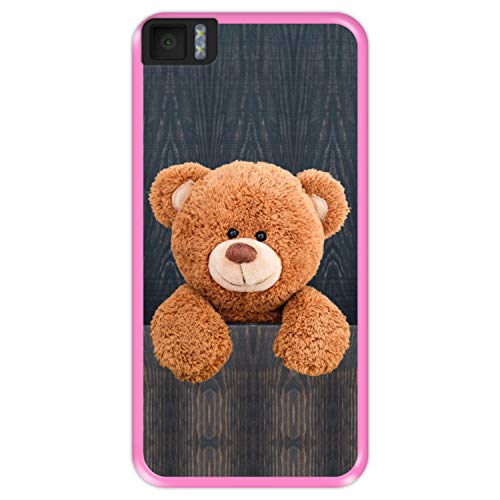 Hapdey Funda Rosa para [ Bq Aquaris M4.5 - A4.5 ] diseño [ Lindo Oso de Peluche detrás de una Valla ] Carcasa Silicona Flexible TPU