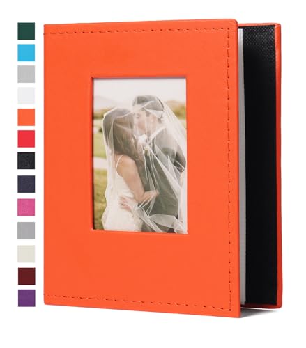 RECUTMS Small Photo Album 4x6 52 Pockets Leather Album for Family Orange