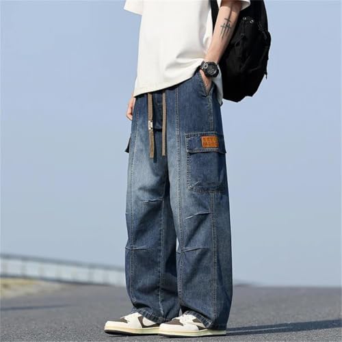 Men Wide Leg Washing Jean Street Trousers Neutral Solid Color Loose Thin Cargo Pants2