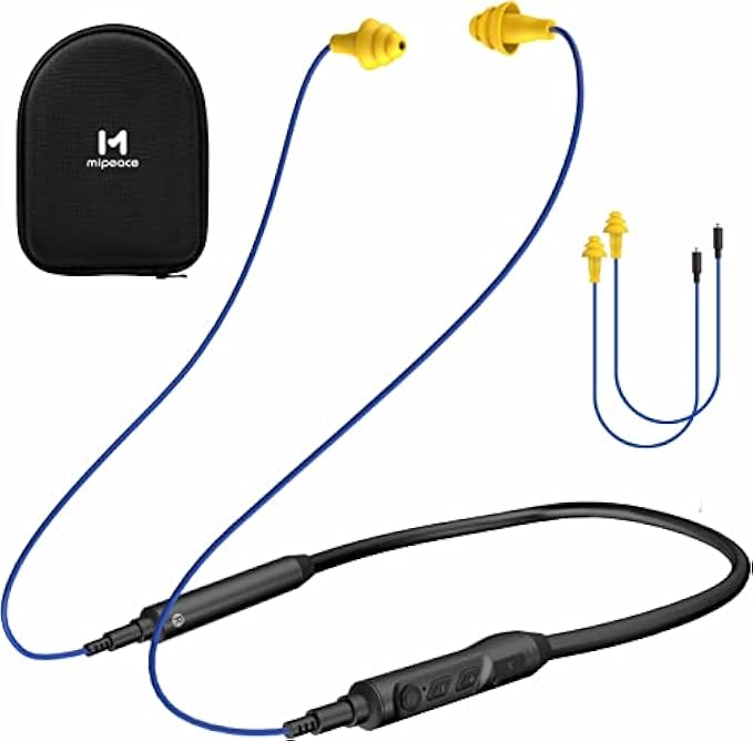 MIPEACE Bluetooth Earplug Headphones for Work, Neckband Ear Protection Bluetooth earplugs Work earbuds-29db Noise Reduction Safety Headphones with Replacement Buds,19+Hour Battery for Lawn Mowing DIY