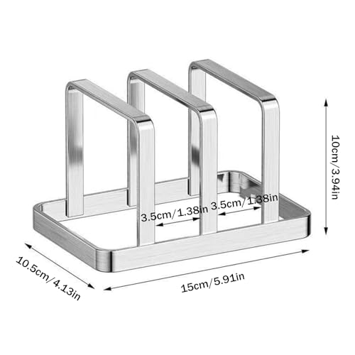 Image of Space-Saving Stainless Steel Pot Lid and Cutting Board Organizer Countertop Rack - Silver