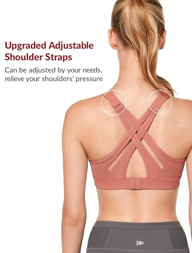 Image of Yvette Women's High Impact Sports Bra for Running | High Support, No Bounce, Large Bust, Pickleball, Gym Workout, Adjustable Straps, Crisscross Back, Wireless, Sewn in Pads