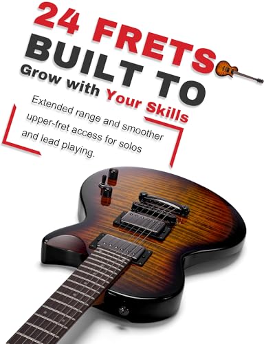 Image of AKLOT 24-Fret Electric Guitar Kit - Single Cut (LP Style), Modern Playability with Coil-Split Humbucker Pickups, Essential Accessories Included, Inferno Burst