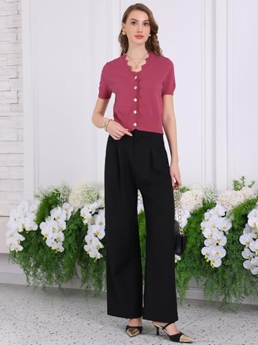 Image of Hobemty Women's Short Sleeve Knit Cardigan V Neck 2025 Summer Casual Ribbed Cropped Sweater Top